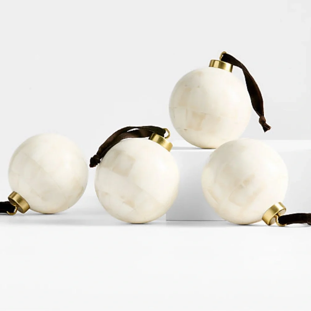 New! Crate&Barrel Natural Bone Holiday Ornaments, Set of 4